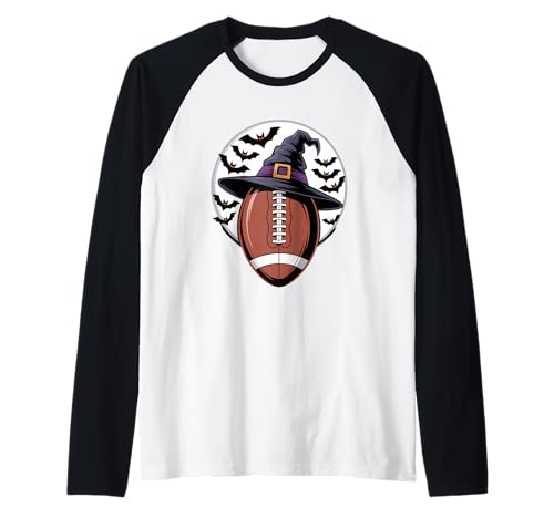Halloween American Football Spieler Hexenhut Fledermaus Herren Jungen Raglan von Funny Football Fan Halloween Costume