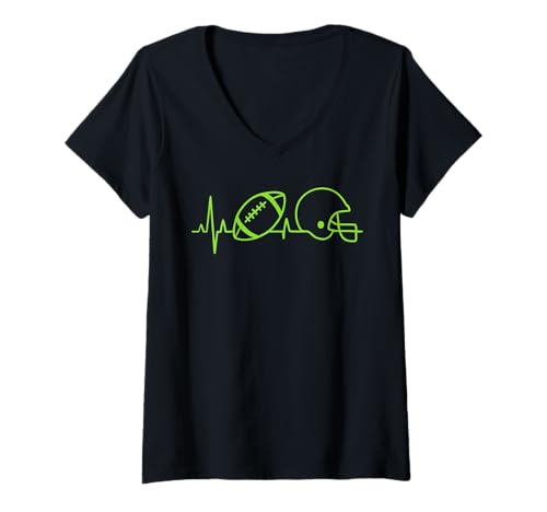 Damen Merican Football Heartbeat Pulse Design Spieler Helm Ball T-Shirt mit V-Ausschnitt Damen Merican Football Heartbeat Pulse Design Spieler Helm Ball T-Shirt mit V-Ausschnitt von Funny Football Heartbeat Designs