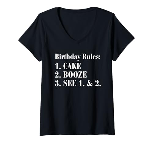 Damen Lustige Geburtstagsregeln T-Shirt mit V-Ausschnitt Damen Lustige Geburtstagsregeln T-Shirt mit V-Ausschnitt von Funny For Birthday