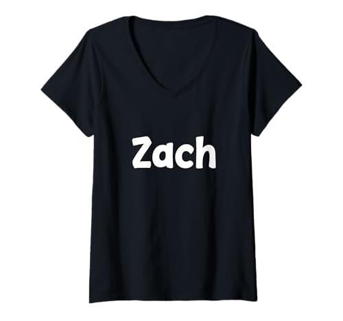 Damen Cute Modern, Comic-Style White Font: First Name Zach T-Shirt mit V-Ausschnitt Damen Cute Modern, Comic-Style White Font: First Name Zach T-Shirt mit V-Ausschnitt von Funny Forename Zach Given Name Gift Ideas