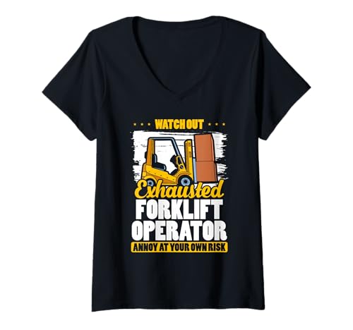 Damen Erschöpfter Gabelstaplerfahrer Lustiger Lager-Gabelstaplerfahrer T-Shirt mit V-Ausschnitt Damen Erschöpfter Gabelstaplerfahrer Lustiger Lager-Gabelstaplerfahrer T-Shirt mit V-Ausschnitt von Funny Forklift Operator Apparel