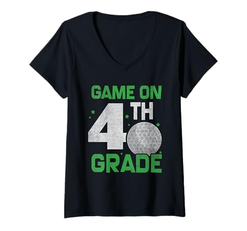 Damen Back to School Jungen Mädchen Lustiges Golf Erster Tag der 4. Klasse T-Shirt mit V-Ausschnitt Damen Back to School Jungen Mädchen Lustiges Golf Erster Tag der 4. Klasse T-Shirt mit V-Ausschnitt von Funny Fourth Grade Tees for kids
