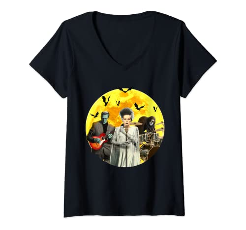Damen Frankenstein Frankenstein mit Braut & Igor Halloween-Band T-Shirt mit V-Ausschnitt Damen Frankenstein Frankenstein mit Braut & Igor Halloween-Band T-Shirt mit V-Ausschnitt von Funny Frankenstein Halloween Shirts & Gifts