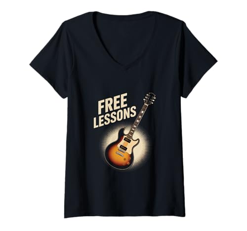 Damen I Have A Guitar Kostenlose Lektionen Gitarrenmusik Lustige Gitarristen T-Shirt mit V-Ausschnitt von Funny Free Guitar Lessons Guitar Memes Guitar Tee