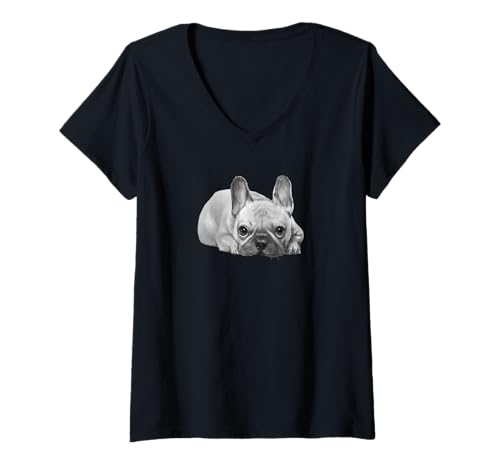 Damen Cute Mens Womens Watercolor Frenchie Dog Lover T-Shirt mit V-Ausschnitt von Funny French Bulldog Gift Graphic Shirts & Hoodies
