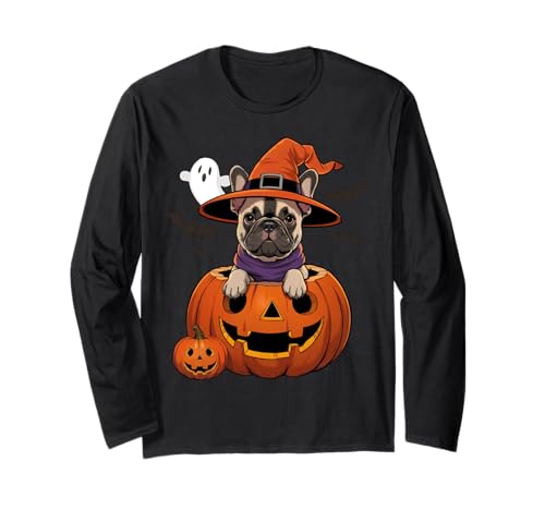 Französische Bulldogge Hexe Hund Halloween Hundeliebhaber Kürbis Männer Kind Langarmshirt Französische Bulldogge Hexe Hund Halloween Hundeliebhaber Kürbis Männer Kind Langarmshirt von Funny French Bulldog Halloween Costume Men Kids