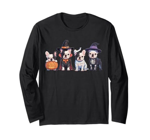 Französische Bulldogge Halloween Hexe Mama Hund Geist Halloween Langarmshirt von Funny French Bulldog Halloween Girls Boys Kids