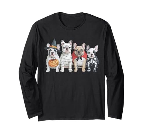 Niedliche französische Bulldogge Hexe Mama Halloween Kürbis Hund gruselig Langarmshirt von Funny French Bulldog Halloween Girls Boys Kids