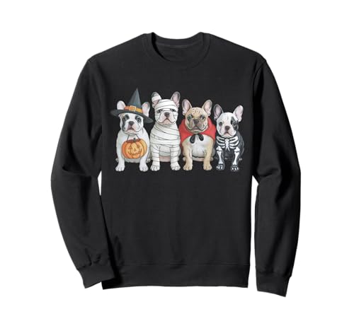 Niedliche französische Bulldogge Hexe Mama Halloween Kürbis Hund gruselig Sweatshirt von Funny French Bulldog Halloween Girls Boys Kids