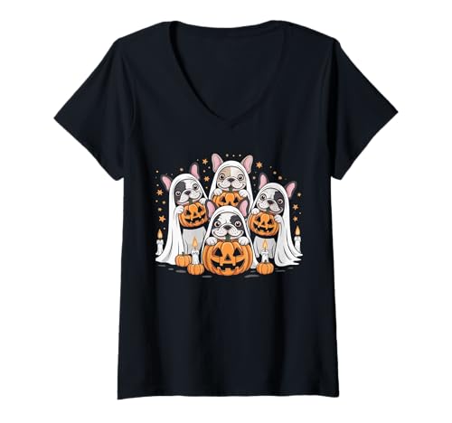 Damen Niedlicher Hund im Geist, lustige französische Bulldogge, Geist, Halloween, Kinder T-Shirt mit V-Ausschnitt Damen Niedlicher Hund im Geist, lustige französische Bulldogge, Geist, Halloween, Kinder T-Shirt mit V-Ausschnitt von Funny French Bulldog Lover Ghost Halloween Gifts