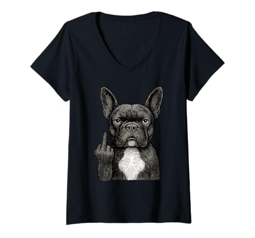 Damen Französische Bulldogge, Mittelfinger, sarkastischer Hundeliebhaber T-Shirt mit V-Ausschnitt Damen Französische Bulldogge, Mittelfinger, sarkastischer Hundeliebhaber T-Shirt mit V-Ausschnitt von Funny Frenchie Flipping Off Dog Designs