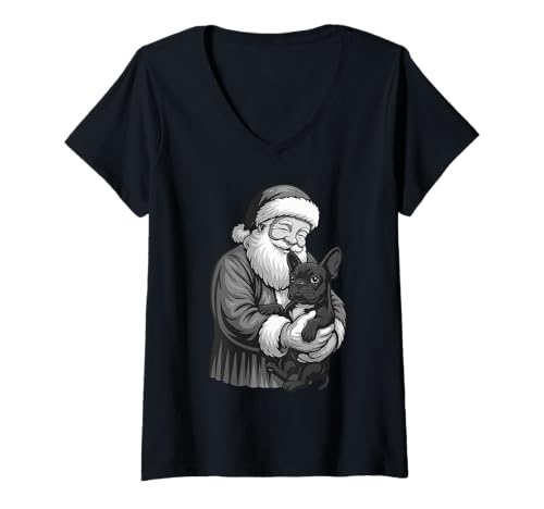 Damen Französische Bulldogge Weihnachtsmann Weihnachten Hundeliebhaber T-Shirt mit V-Ausschnitt Damen Französische Bulldogge Weihnachtsmann Weihnachten Hundeliebhaber T-Shirt mit V-Ausschnitt von Funny Frenchie Holiday Dog Designs