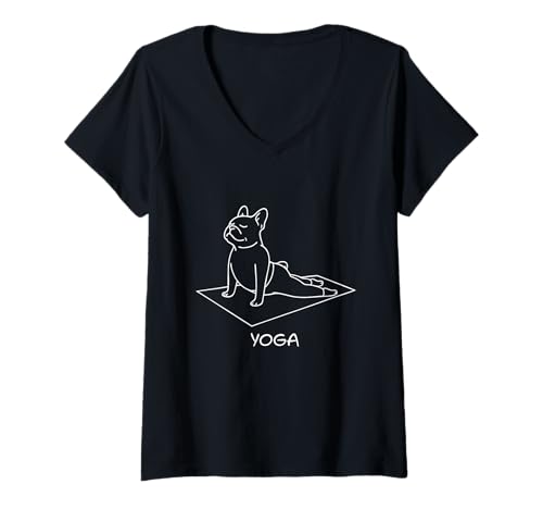 Damen Yoga Französische Bulldogge Lustige Pose Frenchie T-Shirt mit V-Ausschnitt Damen Yoga Französische Bulldogge Lustige Pose Frenchie T-Shirt mit V-Ausschnitt von Funny Frenchie Tees