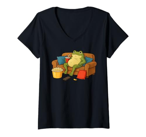 Damen Frog Couch Potato Funny T-Shirt mit V-Ausschnitt Damen Frog Couch Potato Funny T-Shirt mit V-Ausschnitt von Funny Frog Couch Potato Apparel