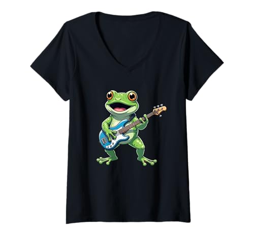 Damen Frosch spielt Gitarre Rock Grafik Funny Frog Lover T-Shirt mit V-Ausschnitt Damen Frosch spielt Gitarre Rock Grafik Funny Frog Lover T-Shirt mit V-Ausschnitt von Funny Frog Guitar Lover Graphic Co.