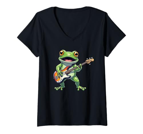 Damen Frosch spielt Gitarre Rock Grafik Lustiger Frosch Gitarrenliebhaber T-Shirt mit V-Ausschnitt Damen Frosch spielt Gitarre Rock Grafik Lustiger Frosch Gitarrenliebhaber T-Shirt mit V-Ausschnitt von Funny Frog Guitar Lover Graphic Co.