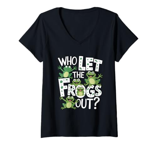 Damen Who Let The Frogs Out Lustige Frösche T-Shirt mit V-Ausschnitt Damen Who Let The Frogs Out Lustige Frösche T-Shirt mit V-Ausschnitt von Funny Frog Lover Amphibian Humor