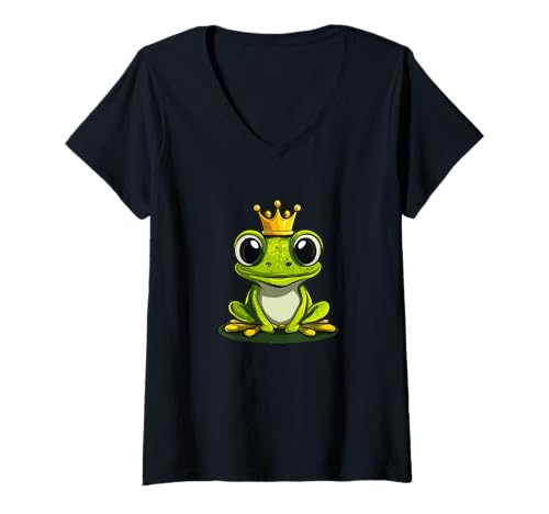 Damen Lustiger Frosch mit Krone für ein verspieltes Outfit T-Shirt mit V-Ausschnitt Damen Lustiger Frosch mit Krone für ein verspieltes Outfit T-Shirt mit V-Ausschnitt von Funny Frog Outfit