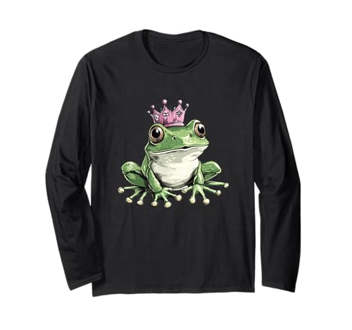 Zauberhaftes Königreich Frosch mit Krone Outfit für Jungen und Mädchen Langarmshirt von Funny Frog Outfit