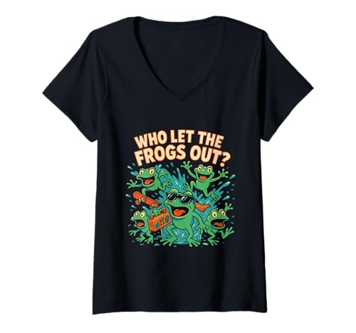 Damen Wer hat die Frösche rausgelassen Frog Lovers Amphibians Frog Owner T-Shirts T-Shirt mit V-Ausschnitt Damen Wer hat die Frösche rausgelassen Frog Lovers Amphibians Frog Owner T-Shirts T-Shirt mit V-Ausschnitt von Funny Frog Shirt Frogs Owner Funny Frog Design Fun