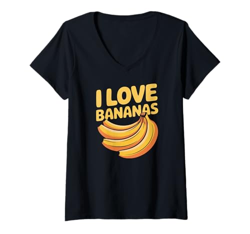Damen I Love Bananas Lustiges tropisches Design T-Shirt mit V-Ausschnitt Damen I Love Bananas Lustiges tropisches Design T-Shirt mit V-Ausschnitt von Funny Fruit Humor Tropical Statement
