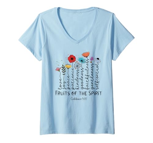 Damen Fruits of The Spirit Galater 5-22 Christian Wildflowers T-Shirt mit V-Ausschnitt Damen Fruits of The Spirit Galater 5-22 Christian Wildflowers T-Shirt mit V-Ausschnitt von Funny Fruit Of The Spirit Gifts Men Women