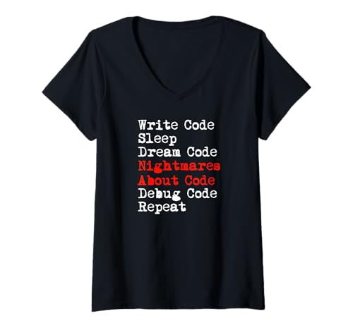 Damen Albträume über das Code-Debugging-Meme T-Shirt mit V-Ausschnitt Damen Albträume über das Code-Debugging-Meme T-Shirt mit V-Ausschnitt von Funny Function Key Computer Keyboard Apparel