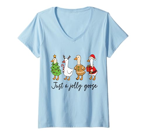 Damen Just A Jolly Goose Weihnachtspullover T-Shirt mit V-Ausschnitt Damen Just A Jolly Goose Weihnachtspullover T-Shirt mit V-Ausschnitt von Funny Funny Christmas Duck Cute Holiday Tee