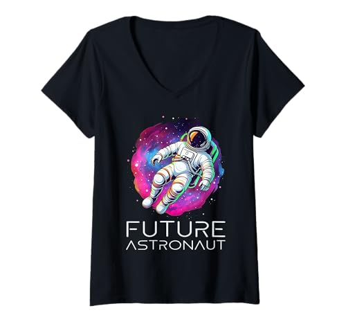 Damen Zukünftiger Astronaut in der Weltraumastronomie T-Shirt mit V-Ausschnitt von Funny Future Astronaut Space Apparel