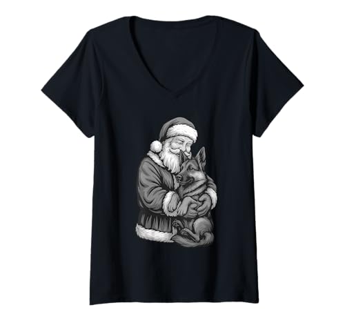 Damen Deutscher Schäferhund Weihnachtsmann Weihnachten Hundeliebhaber T-Shirt mit V-Ausschnitt Damen Deutscher Schäferhund Weihnachtsmann Weihnachten Hundeliebhaber T-Shirt mit V-Ausschnitt von Funny GSD Holiday Dog Designs