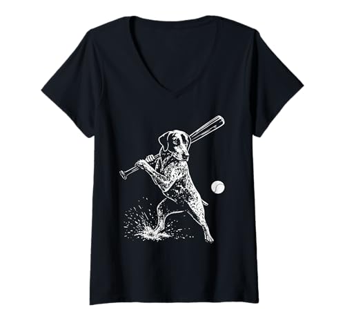 Damen Deutsch Kurzhaar Baseball Sport Hundeliebhaber T-Shirt mit V-Ausschnitt Damen Deutsch Kurzhaar Baseball Sport Hundeliebhaber T-Shirt mit V-Ausschnitt von Funny GSP Baseball Player Dog Designs