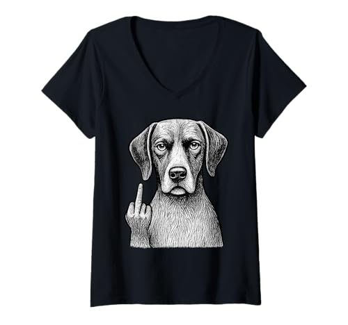Damen Deutsch Kurzhaar Mittelfinger sarkastischer Hundeliebhaber T-Shirt mit V-Ausschnitt Damen Deutsch Kurzhaar Mittelfinger sarkastischer Hundeliebhaber T-Shirt mit V-Ausschnitt von Funny GSP Flipping Off Dog Designs
