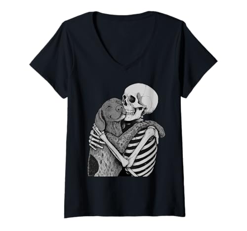 Damen Deutsch Kurzhaar Zeiger Skelett Umarmung Halloween Hundeliebhaber T-Shirt mit V-Ausschnitt Damen Deutsch Kurzhaar Zeiger Skelett Umarmung Halloween Hundeliebhaber T-Shirt mit V-Ausschnitt von Funny GSP Gothic Dog Designs