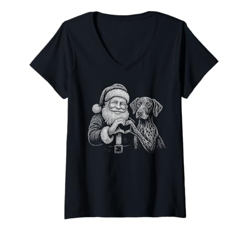 Damen Deutsch Kurzhaar Weihnachtsmann Herzform Weihnachten T-Shirt mit V-Ausschnitt Damen Deutsch Kurzhaar Weihnachtsmann Herzform Weihnachten T-Shirt mit V-Ausschnitt von Funny GSP Holiday Dog Designs
