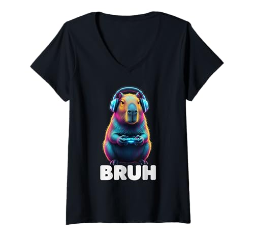 Damen Funny Video Games Capybara Gamer Bruh T-Shirt mit V-Ausschnitt Damen Funny Video Games Capybara Gamer Bruh T-Shirt mit V-Ausschnitt von Funny Gamer Gaming Nerd Geek Capybara Lovers Bruh