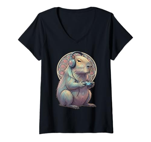 Damen Funny Video Games Capybara Gamer T-Shirt mit V-Ausschnitt Damen Funny Video Games Capybara Gamer T-Shirt mit V-Ausschnitt von Funny Gamer Gaming Nerd Geek Capybara Lovers