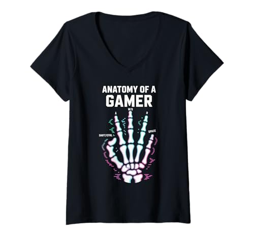 Damen Anatomy of A Gamer Skeleton Hand Funny Gamers T-Shirt mit V-Ausschnitt Damen Anatomy of A Gamer Skeleton Hand Funny Gamers T-Shirt mit V-Ausschnitt von Funny Gamer Gaming Nerd Geek Kids Men Women