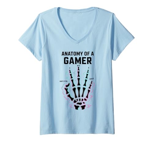 Damen Anatomy of A Gamer Skeleton Hand Funny Gamers T-Shirt mit V-Ausschnitt Damen Anatomy of A Gamer Skeleton Hand Funny Gamers T-Shirt mit V-Ausschnitt von Funny Gamer Gaming Nerd Geek Kids Men Women
