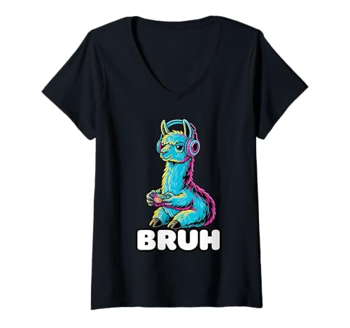 Damen Funny Video Games Cute Llama Gamer Bruh T-Shirt mit V-Ausschnitt Damen Funny Video Games Cute Llama Gamer Bruh T-Shirt mit V-Ausschnitt von Funny Gamer Gaming Nerd Geek Llamas Lovers