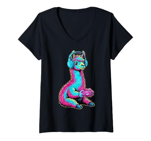 Damen Lustige Videospiele Cute Lama Gamer Bruh T-Shirt mit V-Ausschnitt Damen Lustige Videospiele Cute Lama Gamer Bruh T-Shirt mit V-Ausschnitt von Funny Gamer Gaming Nerd Geek Llamas Lovers