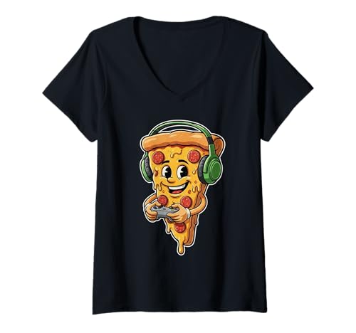 Damen Funny Video Games Cute Gamer Pizza Video Gaming T-Shirt mit V-Ausschnitt Damen Funny Video Games Cute Gamer Pizza Video Gaming T-Shirt mit V-Ausschnitt von Funny Gamer Gaming Nerd Geek Pizza Lovers