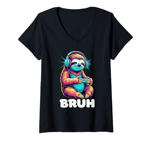 Damen Funny Video Games Cute Sloth Gamer T-Shirt mit V-Ausschnitt Damen Funny Video Games Cute Sloth Gamer T-Shirt mit V-Ausschnitt von Funny Gamer Gaming Nerd Geek Sloths Lovers Bruh