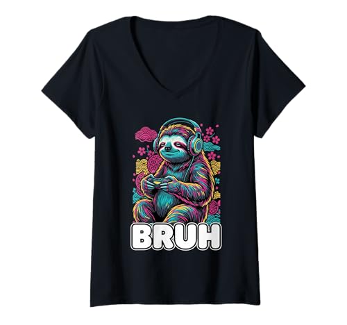 Damen Lustige Videospiele Cute Sloth Gamer T-Shirt mit V-Ausschnitt Damen Lustige Videospiele Cute Sloth Gamer T-Shirt mit V-Ausschnitt von Funny Gamer Gaming Nerd Geek Sloths Lovers Bruh
