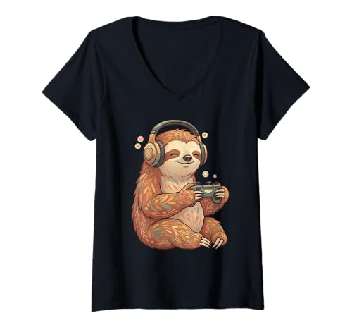Damen Lustige Videospiele Cute Sloth Gamer T-Shirt mit V-Ausschnitt Damen Lustige Videospiele Cute Sloth Gamer T-Shirt mit V-Ausschnitt von Funny Gamer Gaming Nerd Geek Sloths Lovers