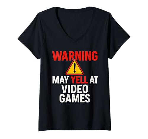 Damen Warnung Kann Videospiele anschreien - PC-Gaming-Liebhaber T-Shirt mit V-Ausschnitt Damen Warnung Kann Videospiele anschreien - PC-Gaming-Liebhaber T-Shirt mit V-Ausschnitt von Funny Gamer Shirts