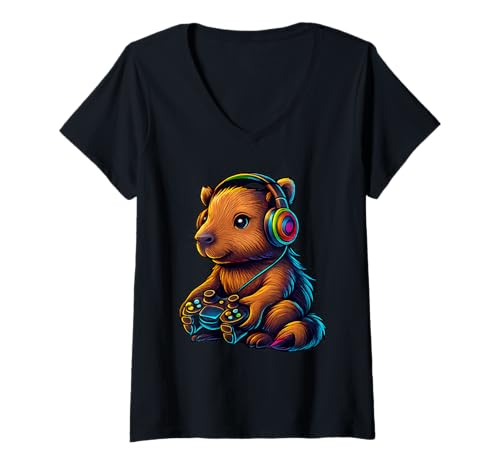 Damen Gaming Capybara Videospiele Capybara Liebhaber Gamers Jungen Männer T-Shirt mit V-Ausschnitt Damen Gaming Capybara Videospiele Capybara Liebhaber Gamers Jungen Männer T-Shirt mit V-Ausschnitt von Funny Gaming Capybara Gamer Video Games Boys Girls