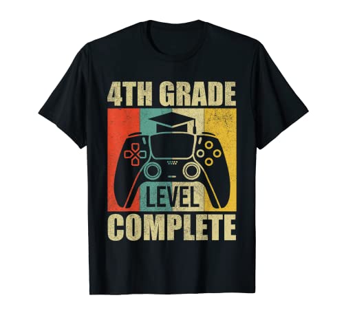 4th Grade Level Complete Gamer Shirts, Jungen Kinder Abschluss T-Shirt von Funny Gaming Fourth Grade Graduates Gifts