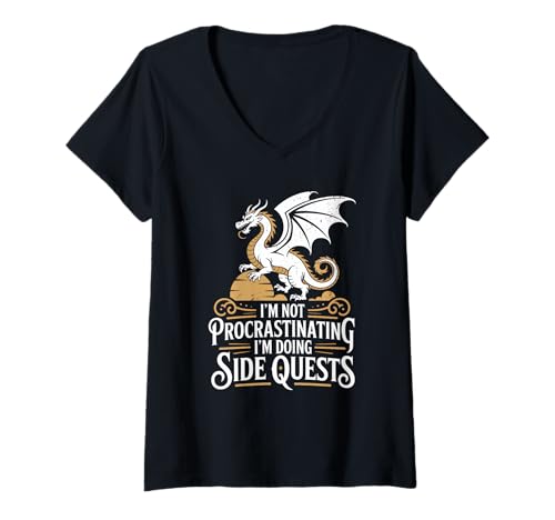 Damen Ich zögere Nicht, ich Mache Nebenquests - RPG Gamer T-Shirt mit V-Ausschnitt von Funny Gaming Shirts