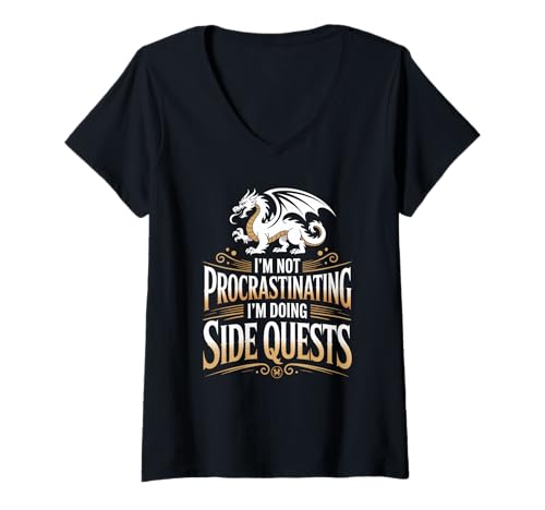 Damen Ich zögere Nicht, ich Mache Nebenquests - RPG Gamer T-Shirt mit V-Ausschnitt von Funny Gaming Shirts
