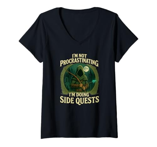 Damen Ich zögere Nicht, ich Mache Nebenquests - RPG Gamer T-Shirt mit V-Ausschnitt von Funny Gaming Shirts